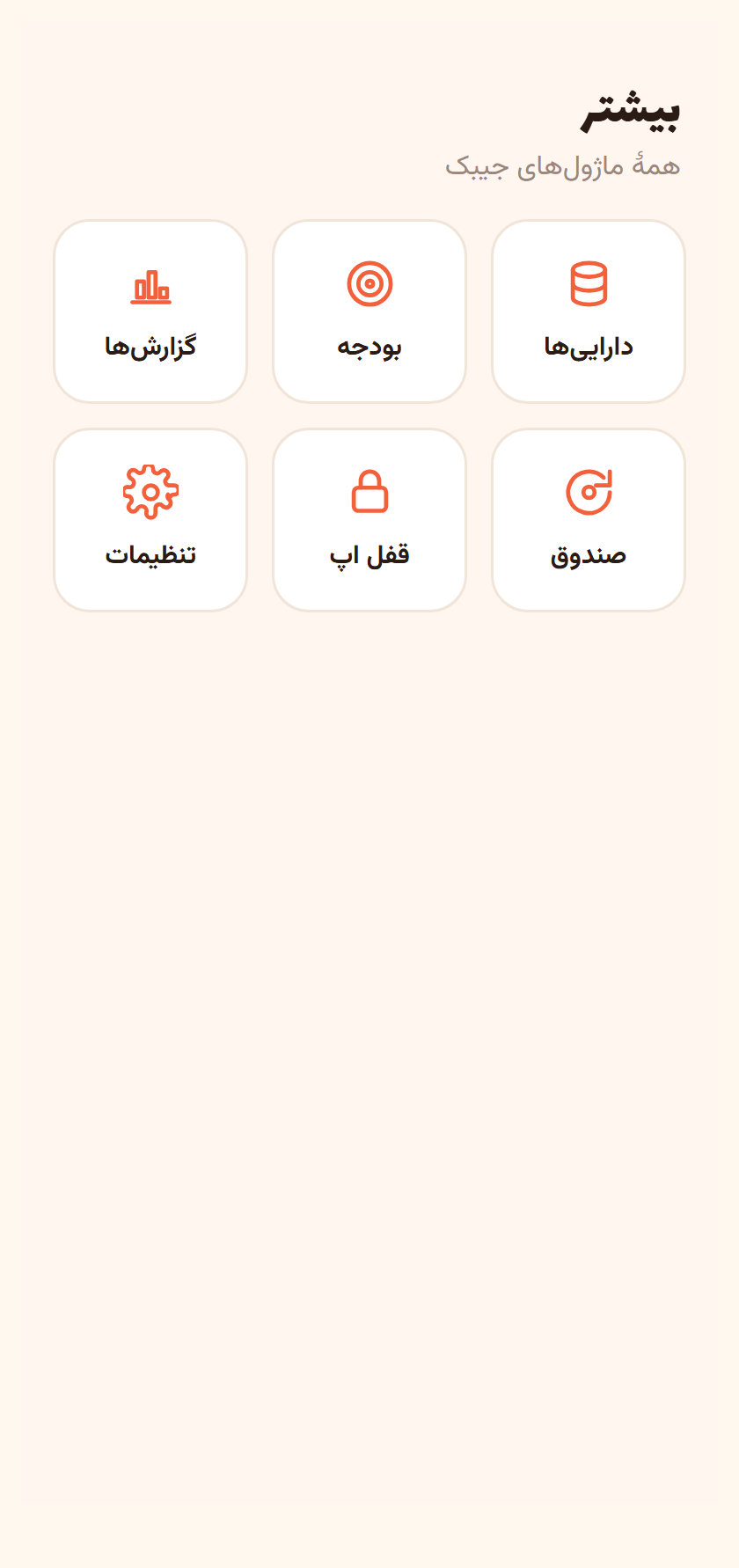 بیشتر — دارایی‌ها، بودجه، گزارش‌ها و صندوق